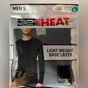 32Degrees Mens Light Weight Base Layer Crew Neck Solid Black New Warm Dry Lg